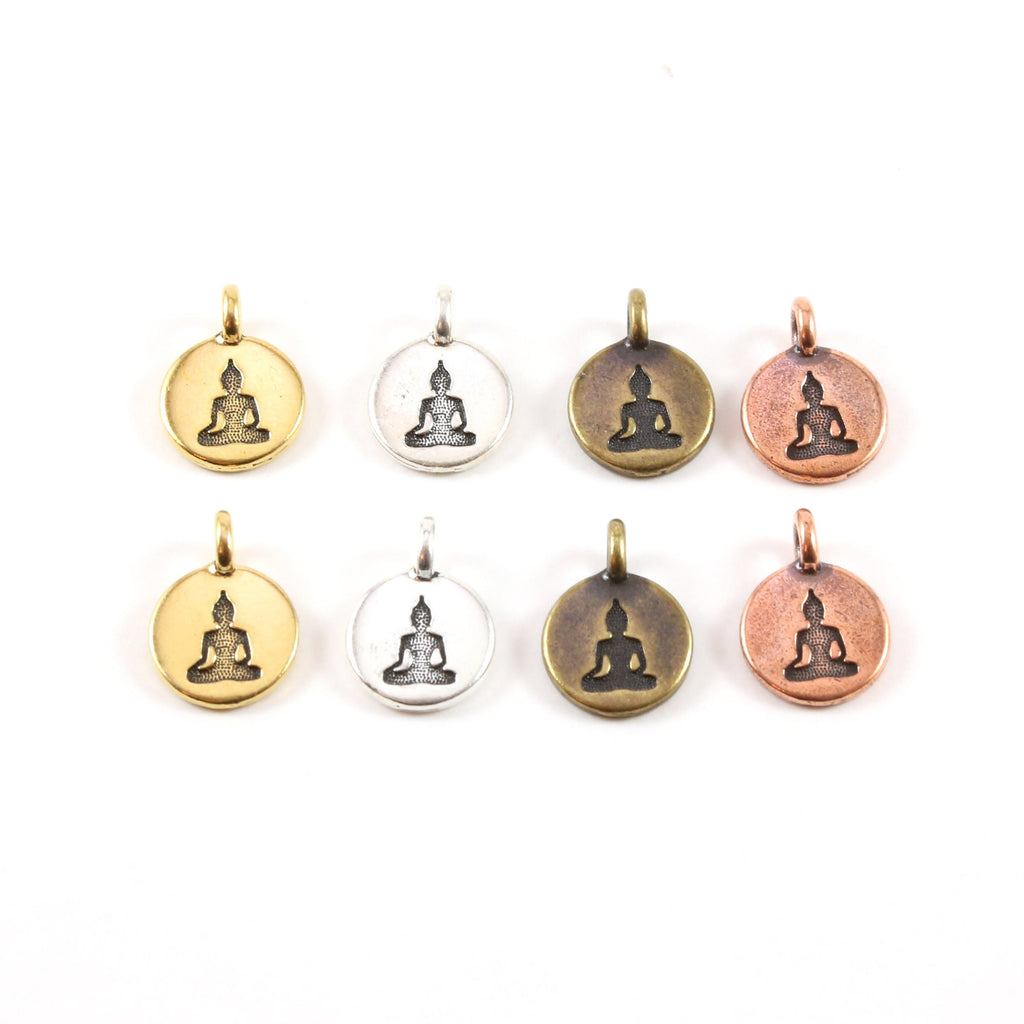 Pewter Buddha Stamped Embossed Coin with Bail Charm Pendant (2pc)