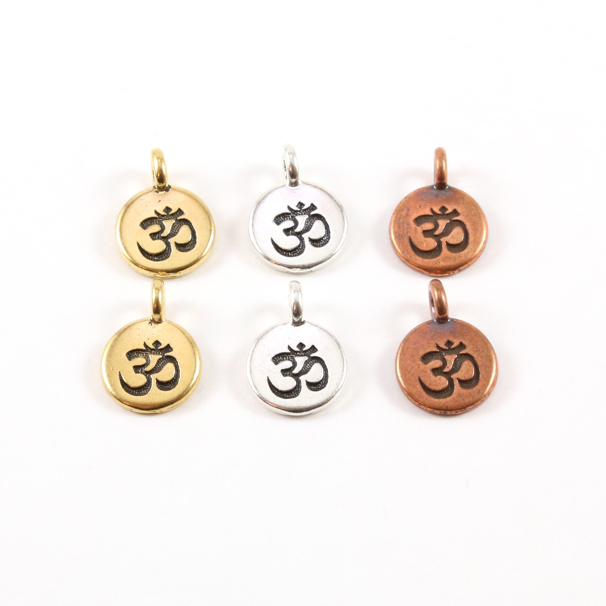 Pewter Om Ohm Stamped Embossed Coin with Bail Charm Pendant (2pc)