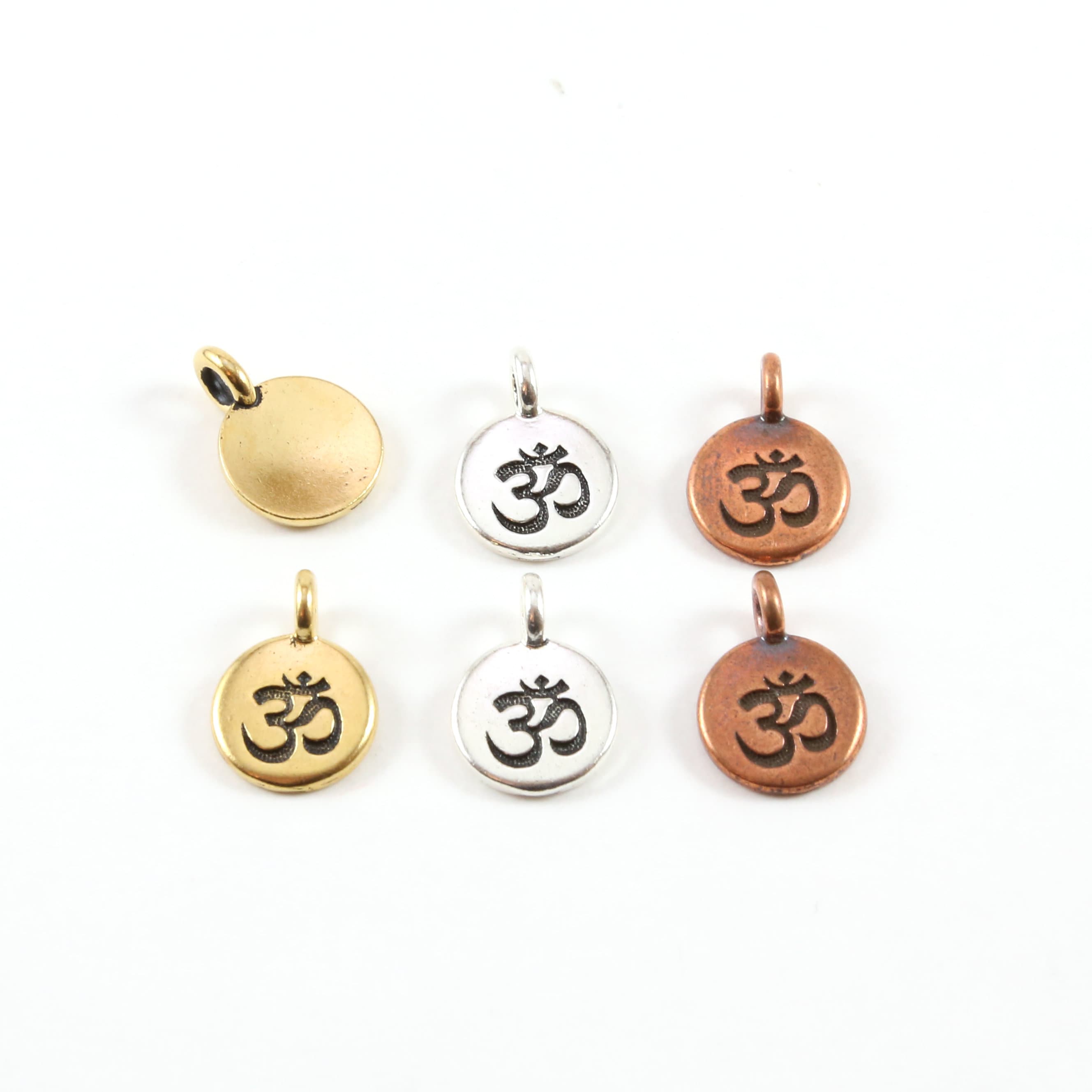 Pewter Om Ohm Stamped Embossed Coin with Bail Charm Pendant (2pc)