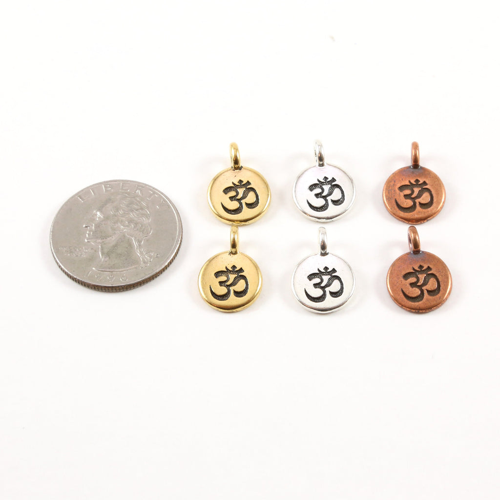 Pewter Om Ohm Stamped Embossed Coin with Bail Charm Pendant (2pc)