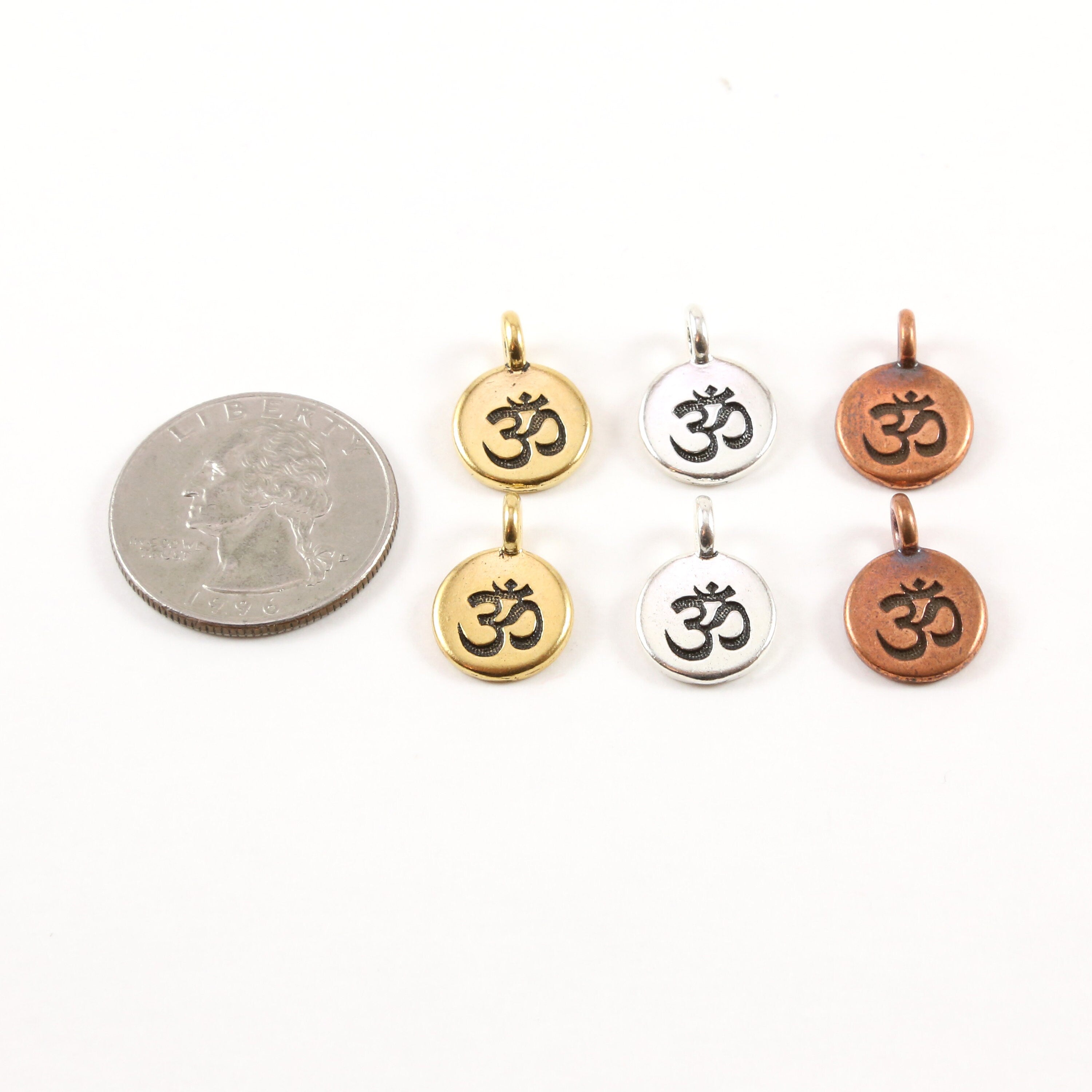 Pewter Om Ohm Stamped Embossed Coin with Bail Charm Pendant (2pc)