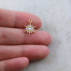 14mmx10mm Rhodium Plated Gold CZ Opal 8 Point Star Cubic Zirconia Pave Charm
