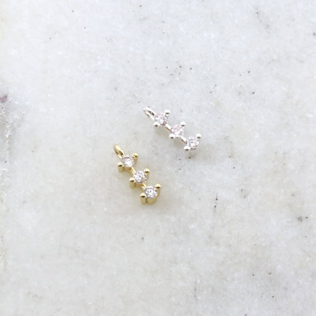 10mmx3mm Rhodium Plated Dainty Tiny CZ Trio Bar Pave CZ Small Drop Charm Cubic
