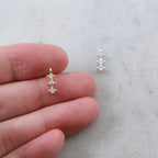 10mmx3mm Rhodium Plated Dainty Tiny CZ Trio Bar Pave CZ Small Drop Charm Cubic