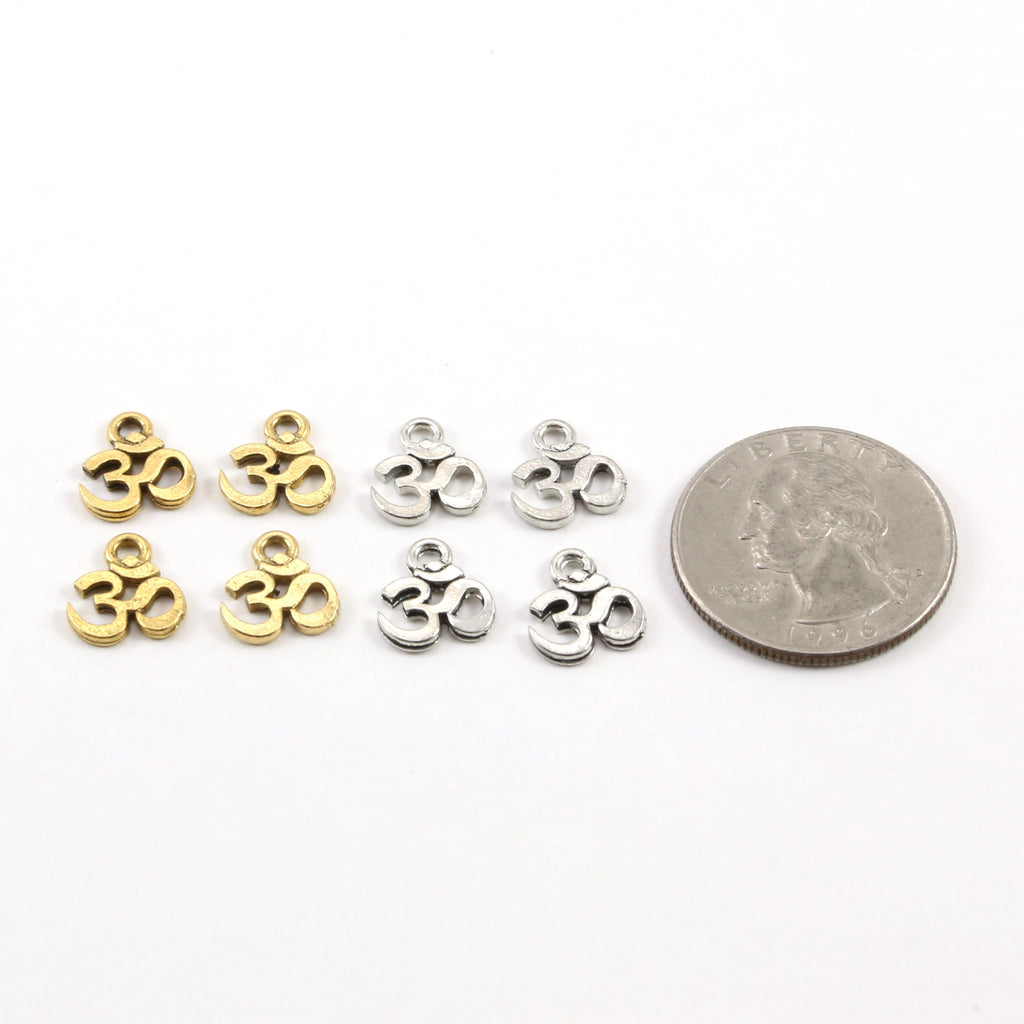 11mmx10mm Pewter Tiny Om Ohm Charm Pendant Religious Spiritual Buddhist (4pc)