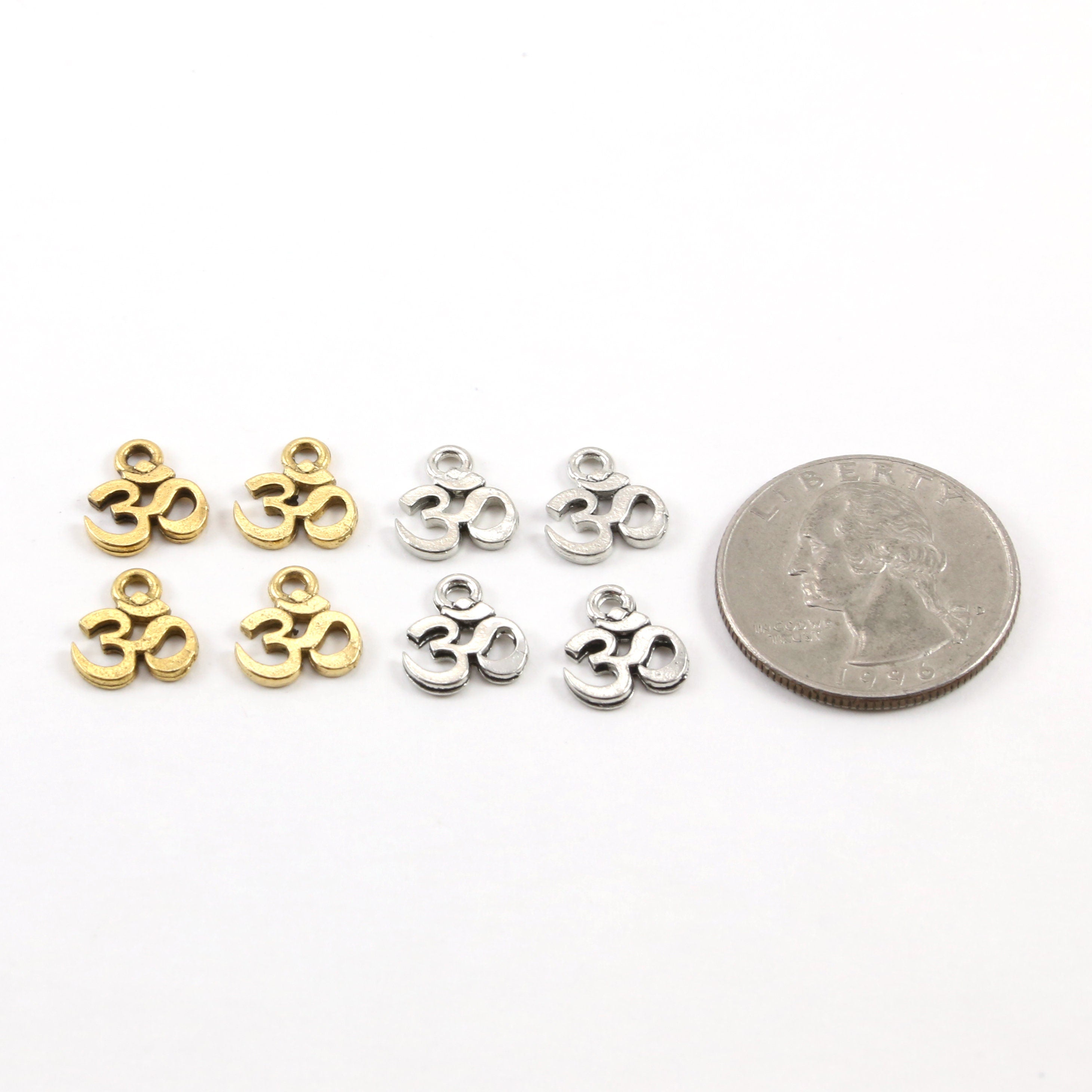 Pewter Tiny Om Ohm Charm Pendant Religious Spiritual Buddhist (4pc)