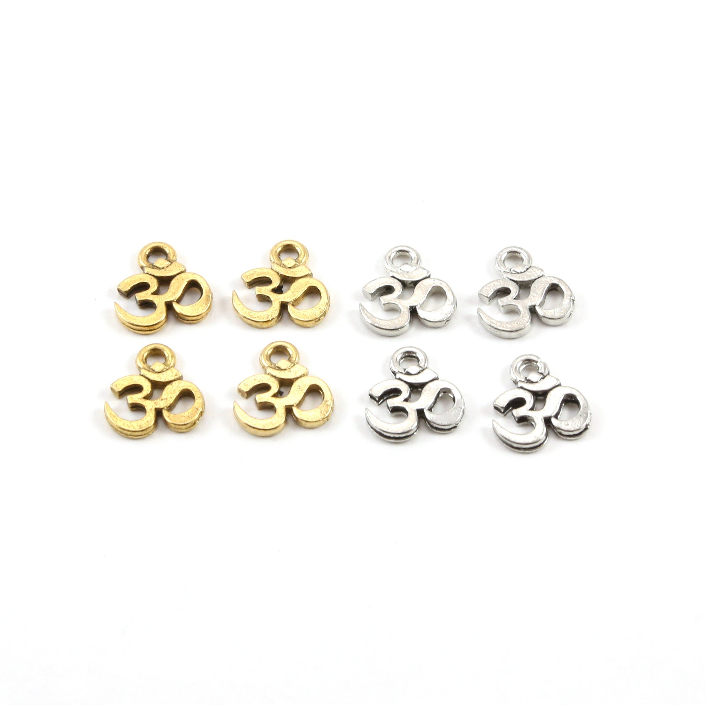 Pewter Tiny Om Ohm Charm Pendant Religious Spiritual Buddhist (4pc)