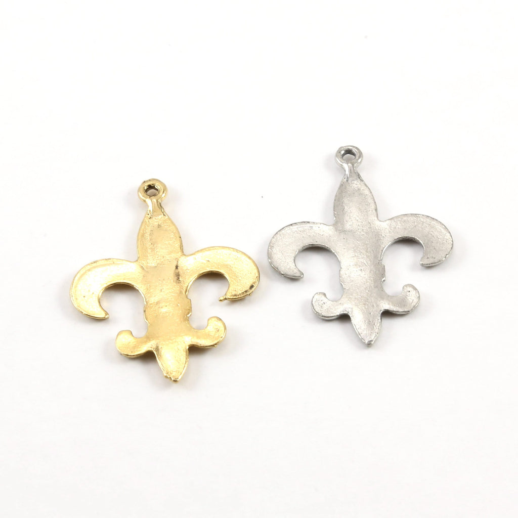 34mmx26mm Pewter Large Fleur De Lis Dotted Beaded Edges Pendant Necklace