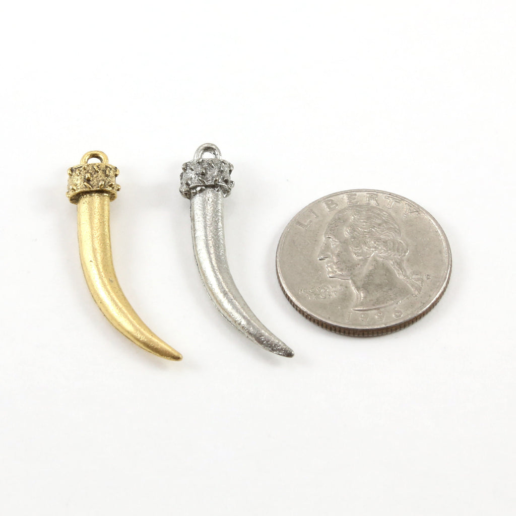 32mmx7mm Pewter Large Curved Horn Point Dagger Charm Pendant Gold