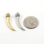 32mmx7mm Pewter Large Curved Horn Point Dagger Charm Pendant Gold