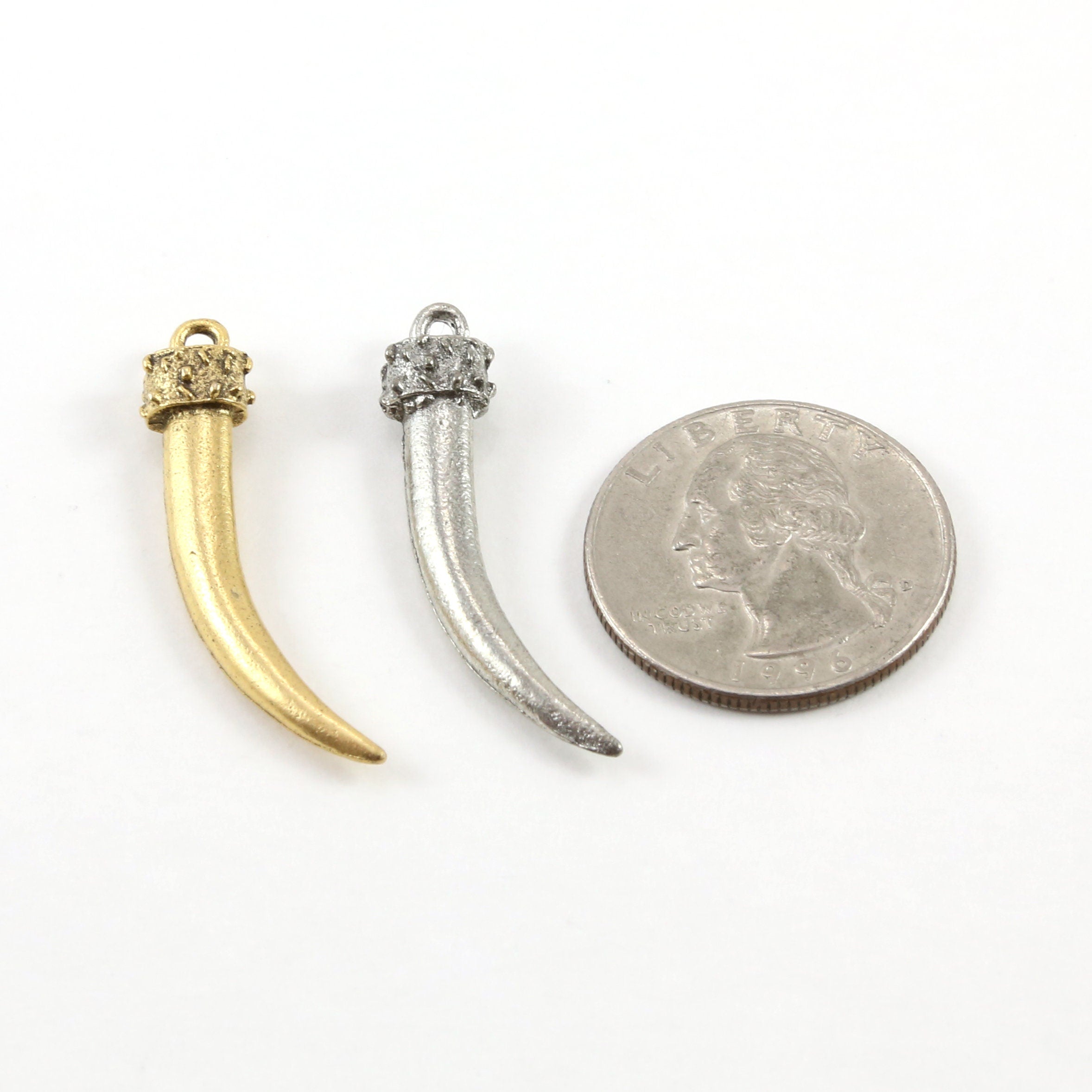 32mmx7mm Pewter Large Curved Horn Point Dagger Charm Pendant Gold