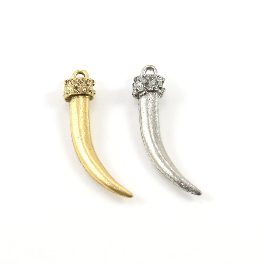 32mmx7mm Pewter Large Curved Horn Point Dagger Charm Pendant Gold