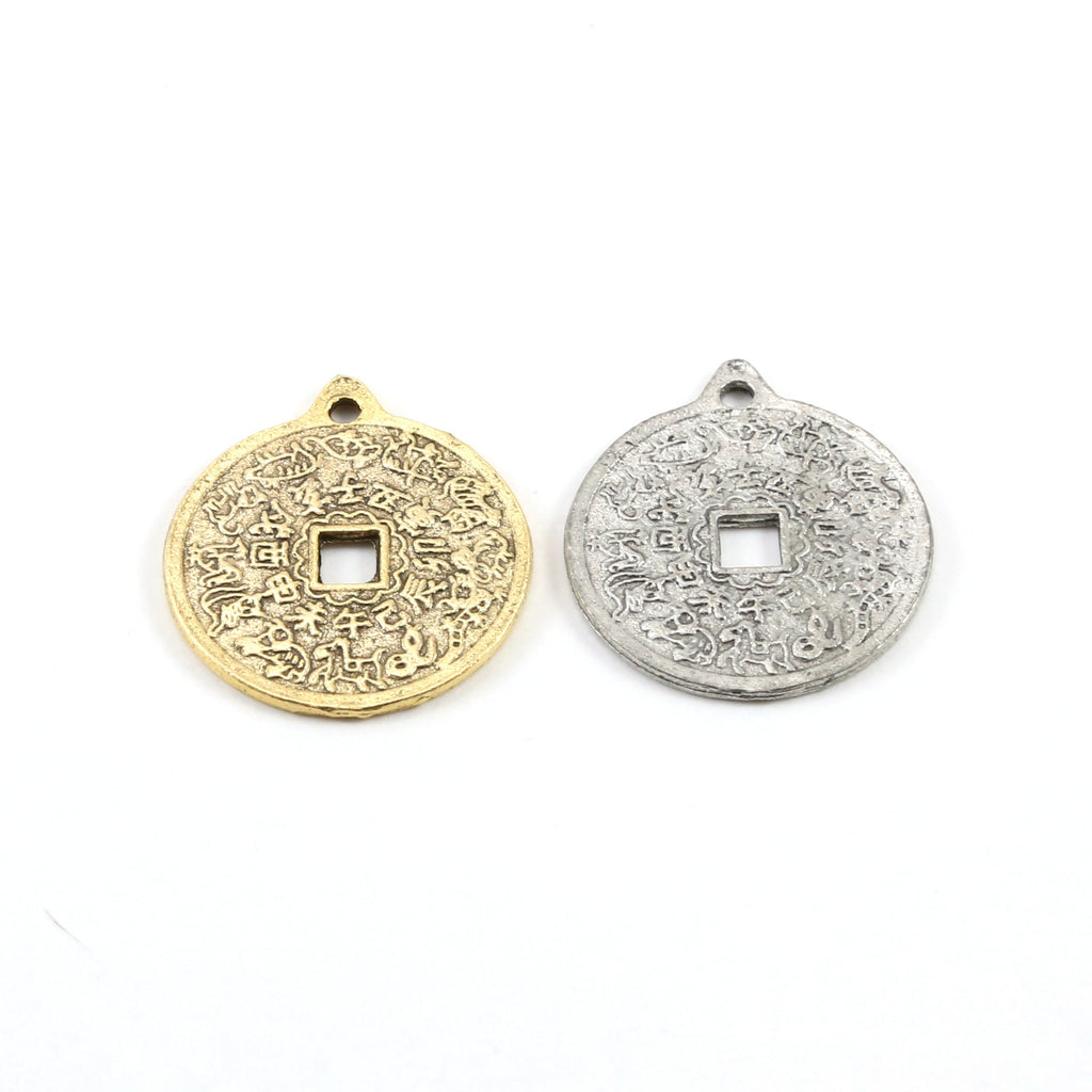 27mmx23mm Pewter Chinese Zodiac Coin Medallion Charm Symbol Pendant