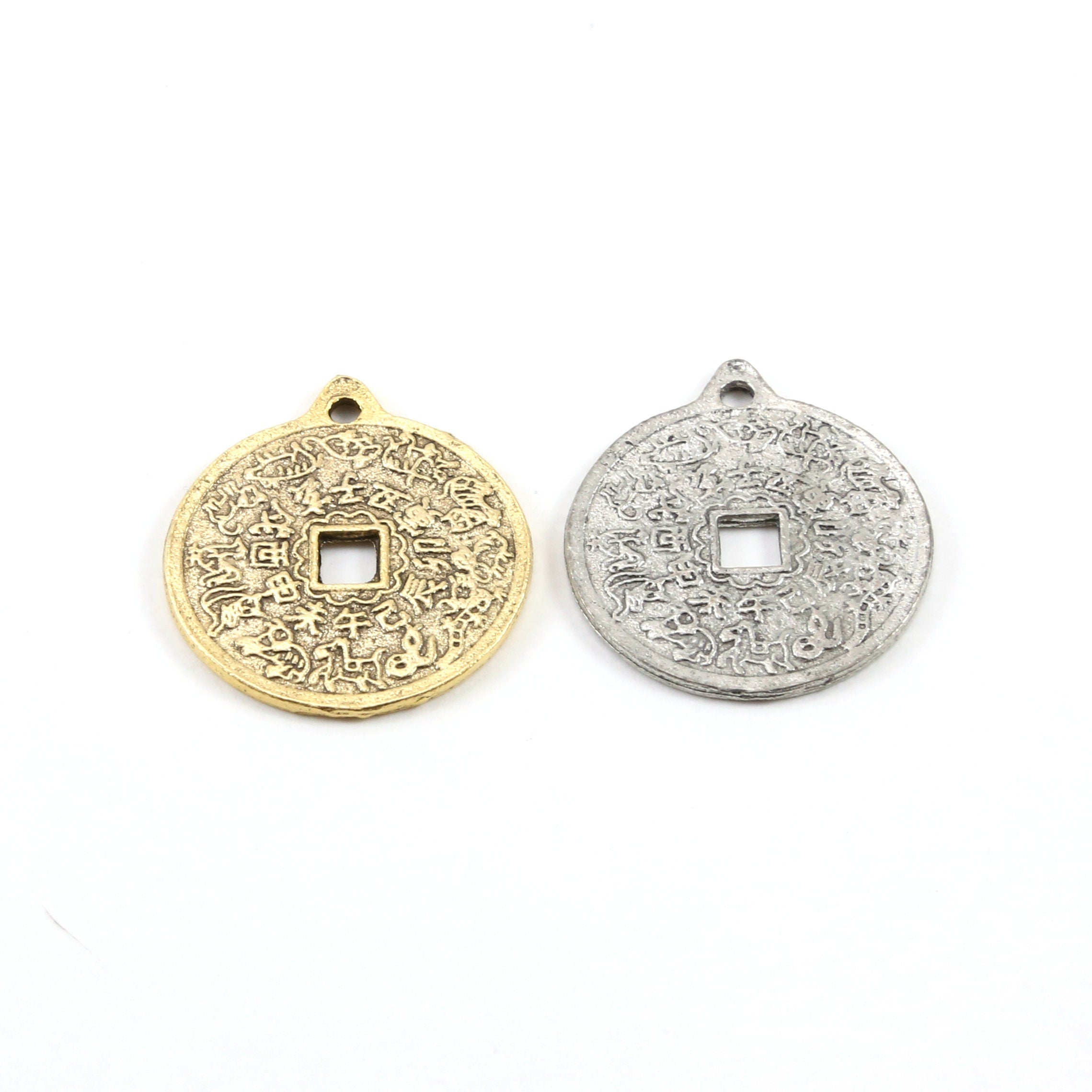 27mmx23mm Pewter Chinese Zodiac Coin Medallion Charm Symbol Pendant
