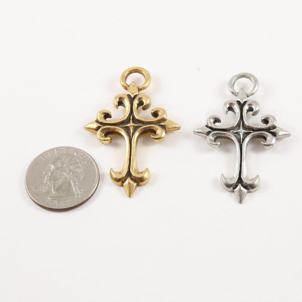 50mmx32mm Pewter Extra Large Fleur De Lis Cross Pendant Religious