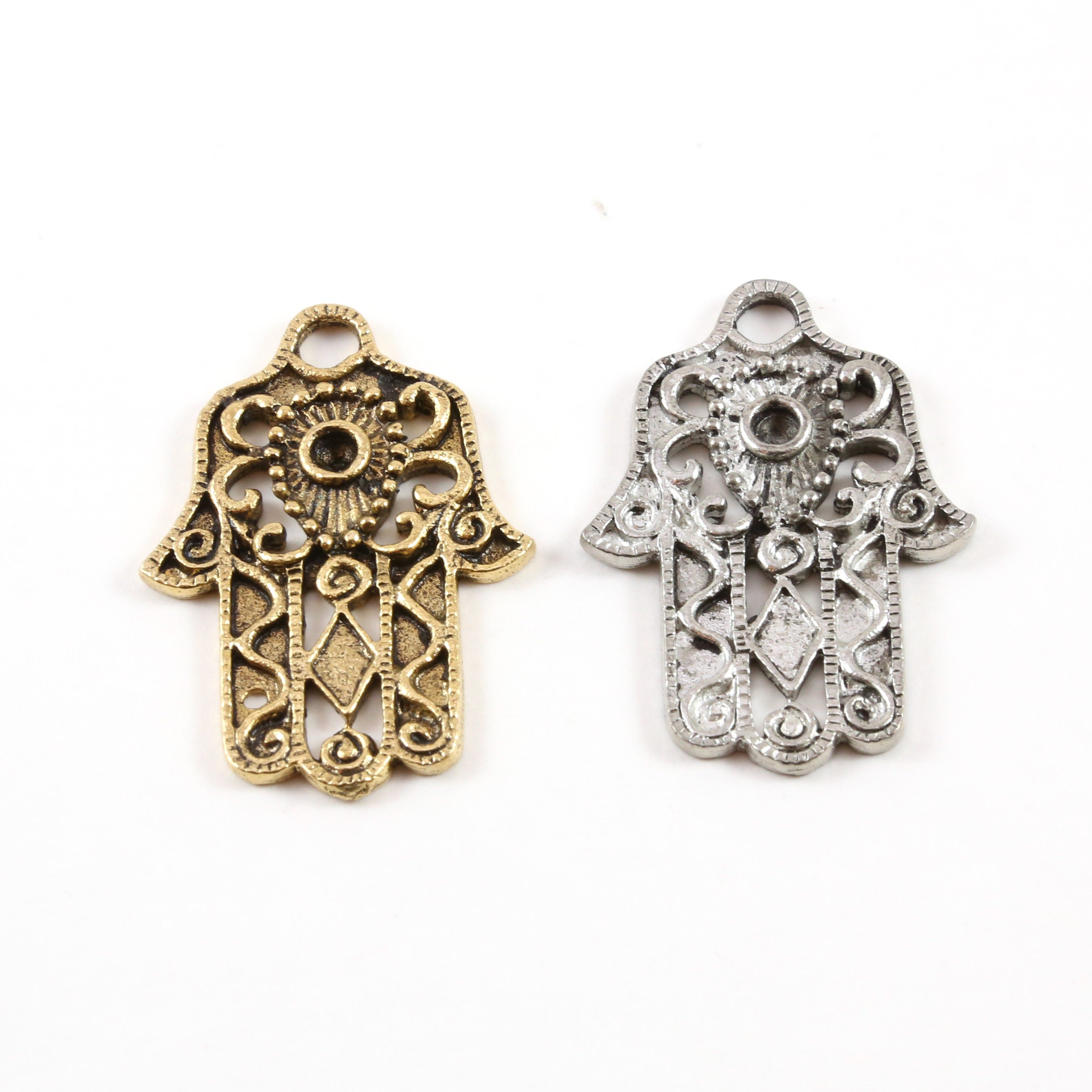 40mmx28mm Pewter Extra Large Hamsa Pendant Charm for Pointed Back