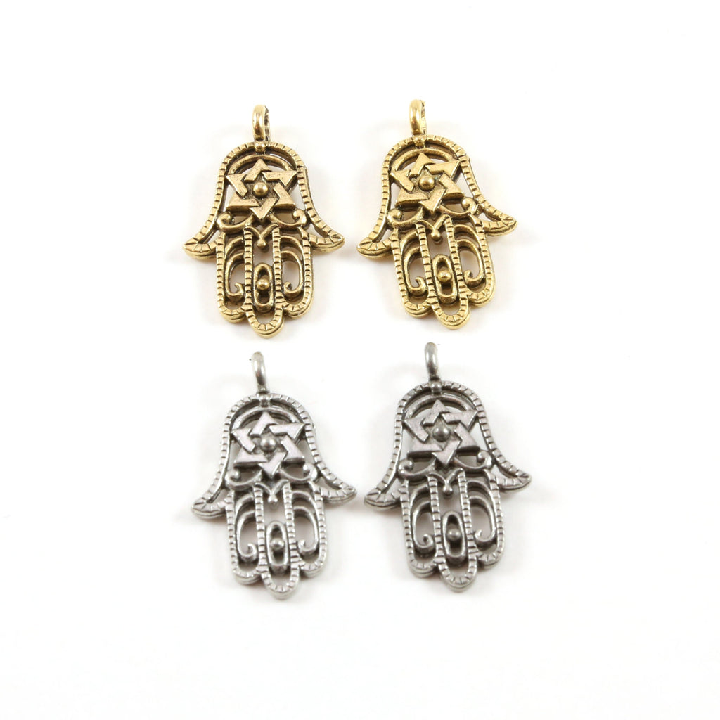 25mmx15mm Pewter Hamsa with Star of David Center Pendant Charm Religious (2pc)