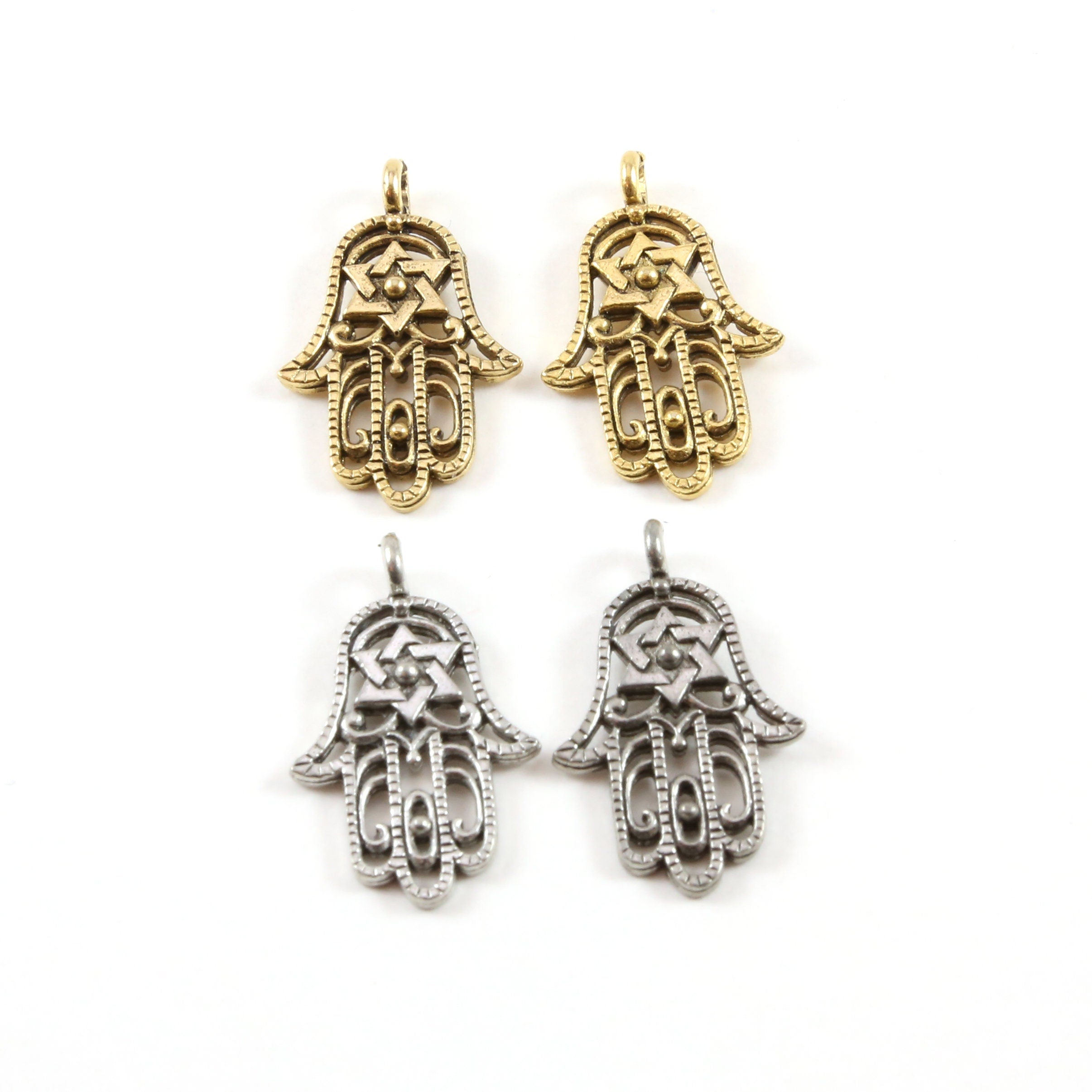 25mmx15mm Pewter Hamsa with Star of David Center Pendant Charm Religious (2pc)