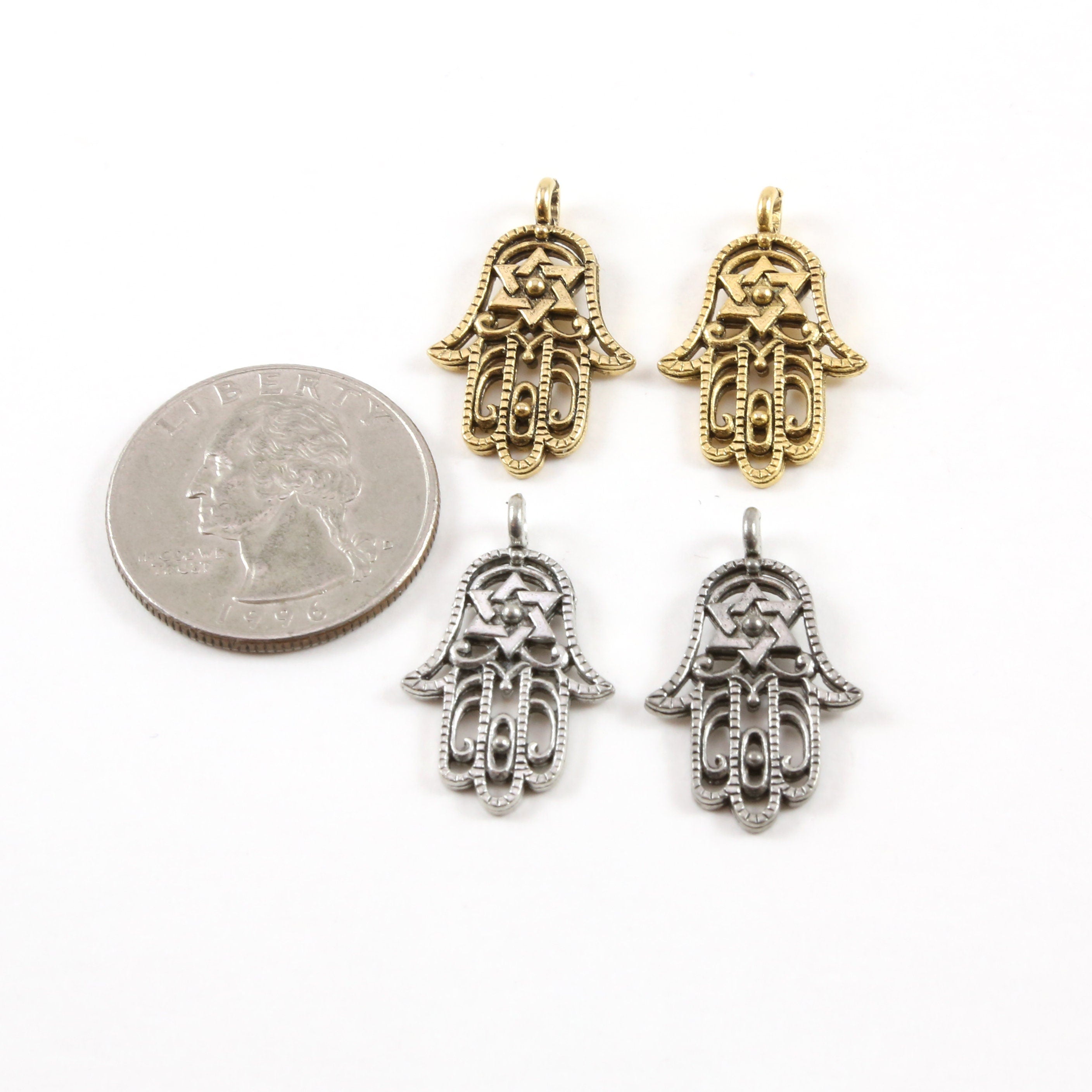 25mmx15mm Pewter Hamsa with Star of David Center Pendant Charm Religious (2pc)
