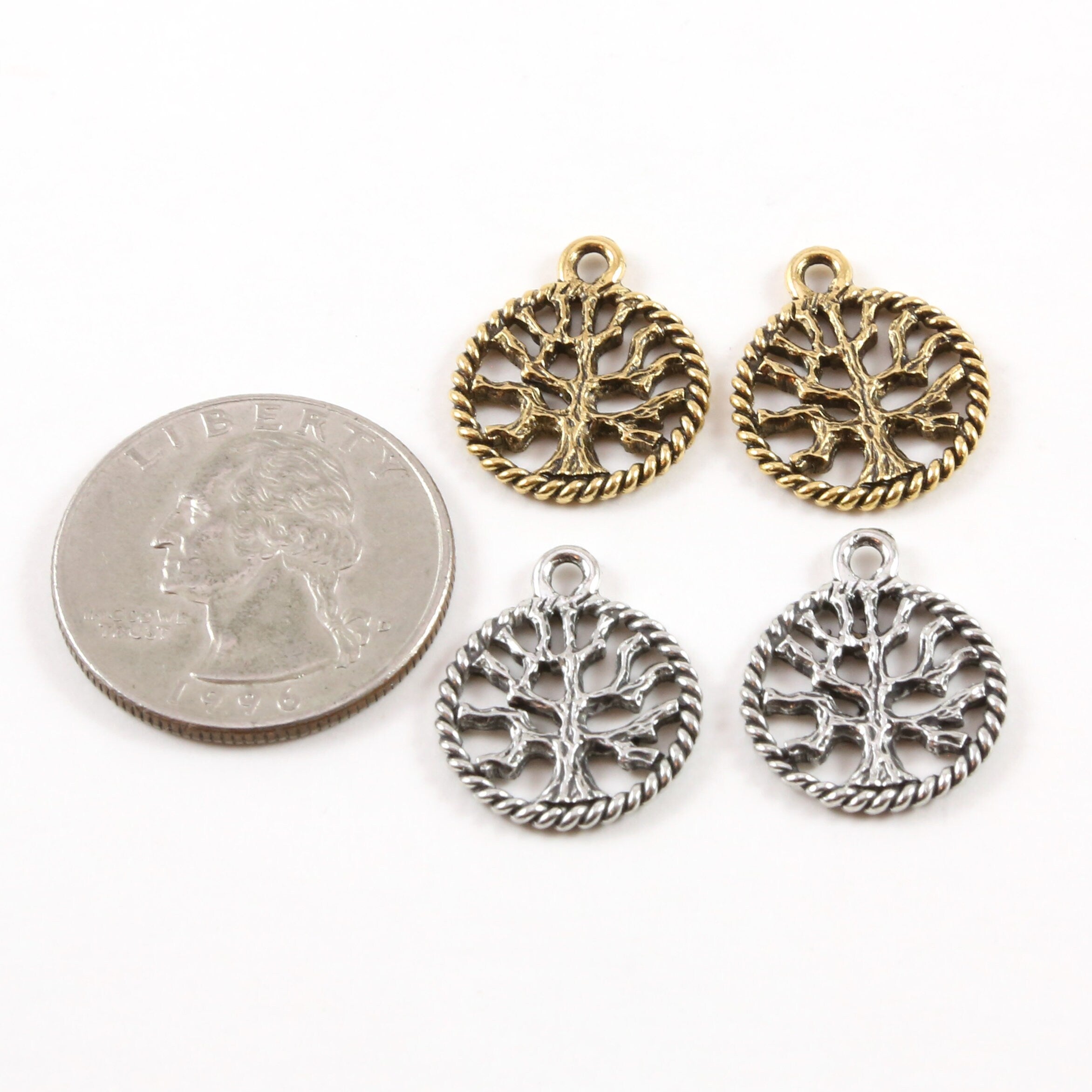 Pewter Small Tree of Life Silhouette Family Oak Tree Pendant (2pc)