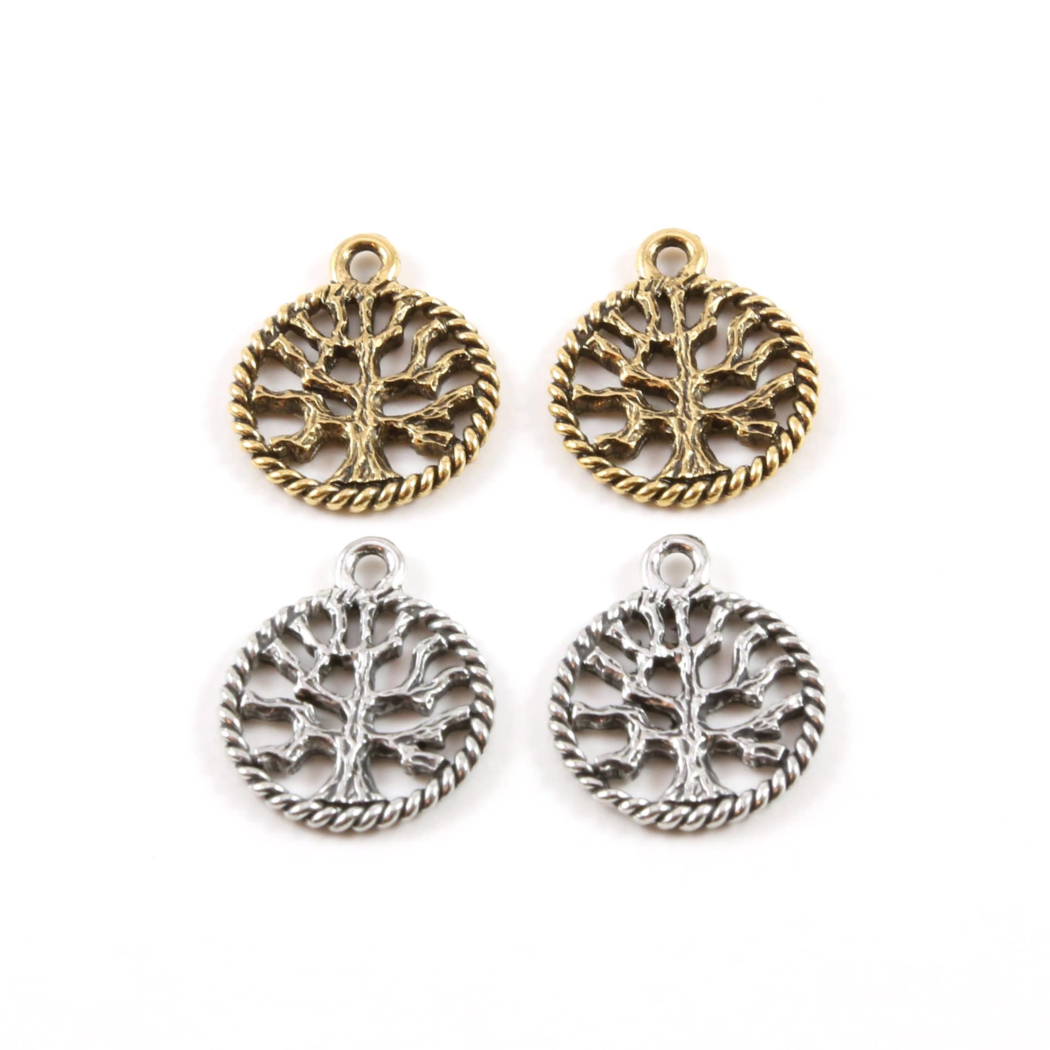 Pewter Small Tree of Life Silhouette Family Oak Tree Pendant (2pc)