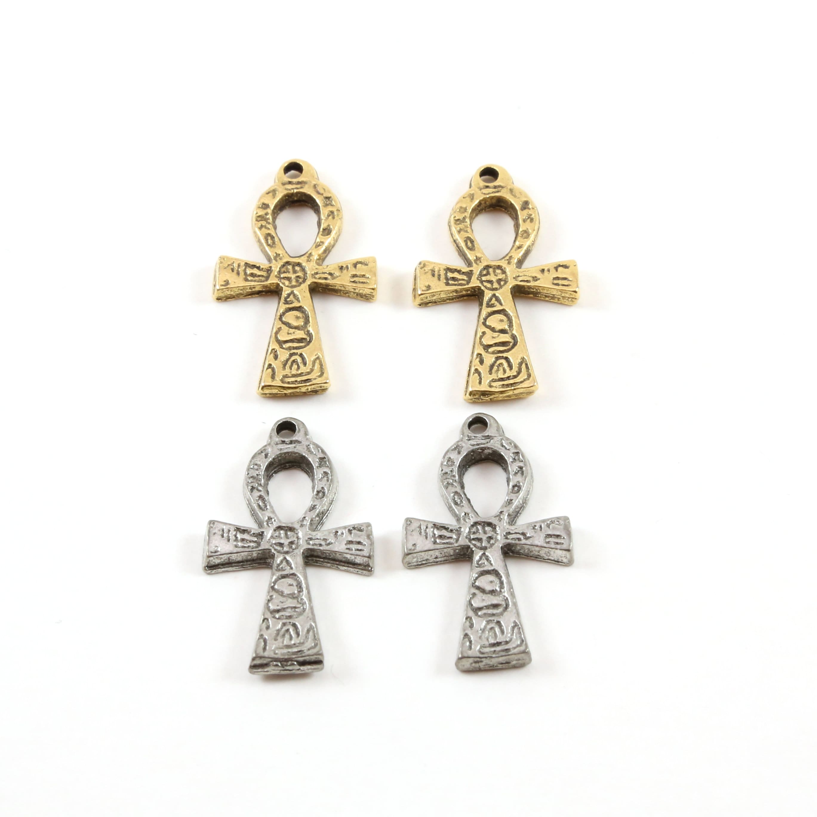 Pewter Egyptian Ankh Life Charm Antique Silver Antique Gold (2pc)