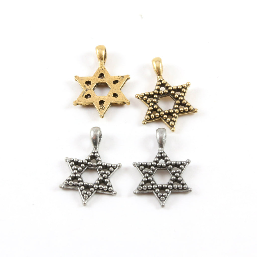 21mmx14mm Pewter Beaded Star of David Pendant Charm Religious Pendant (2pc)