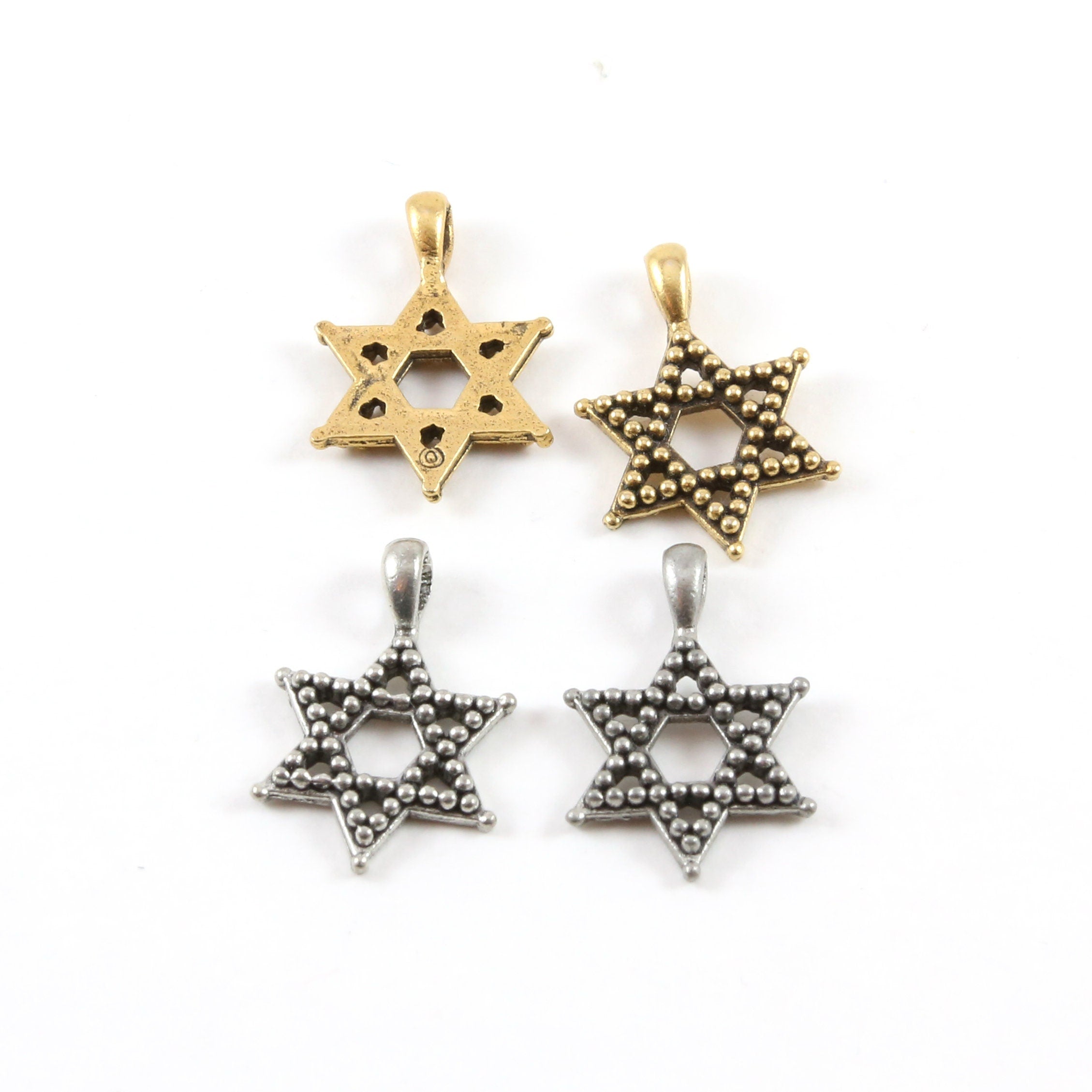 21mmx14mm Pewter Beaded Star of David Pendant Charm Religious Pendant (2pc)