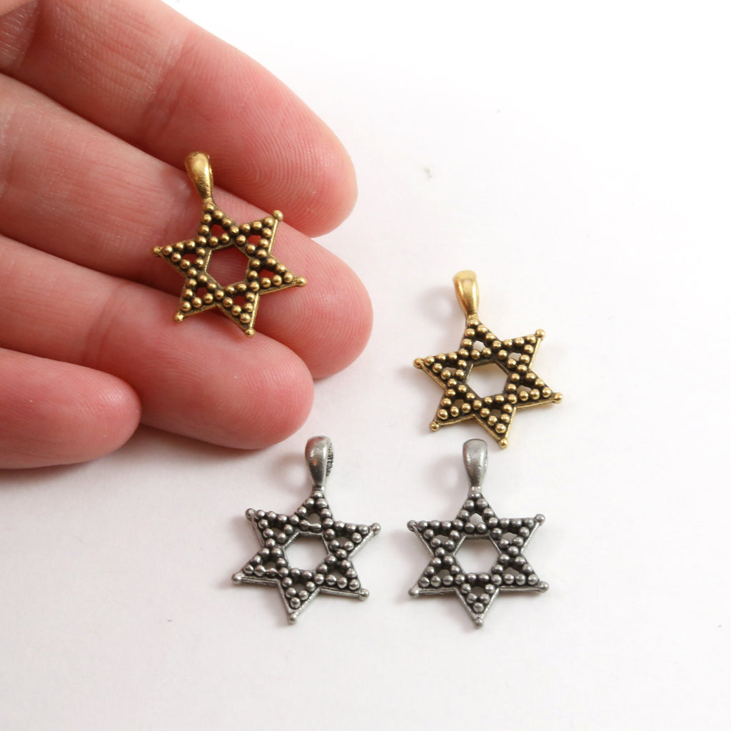 21mmx14mm Pewter Beaded Star of David Pendant Charm Religious Pendant (2pc)