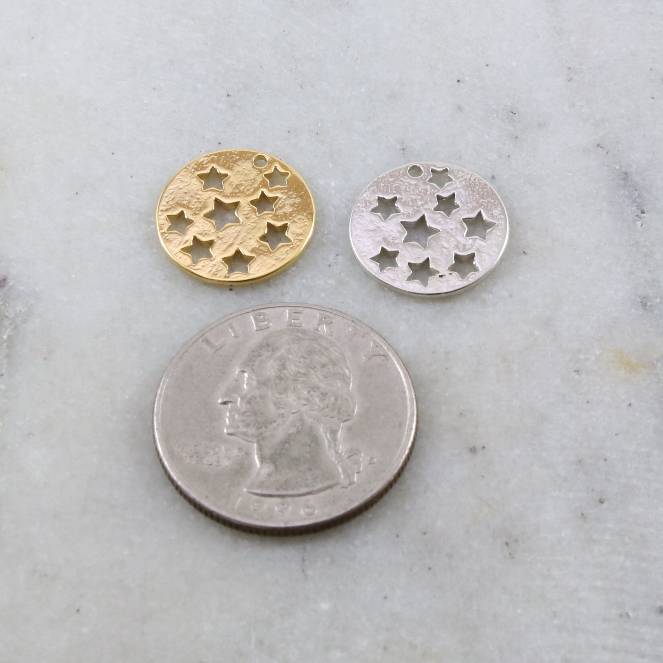 15mm Sterling Silver or Vermeil Celestial Star Cut Out Coin Disc Medallion