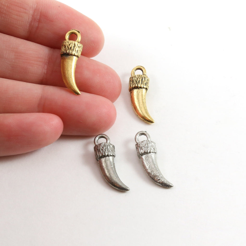 20mmx6mm Pewter Small Curved Horn Point Dagger Charm Pendant Gold (2pc)