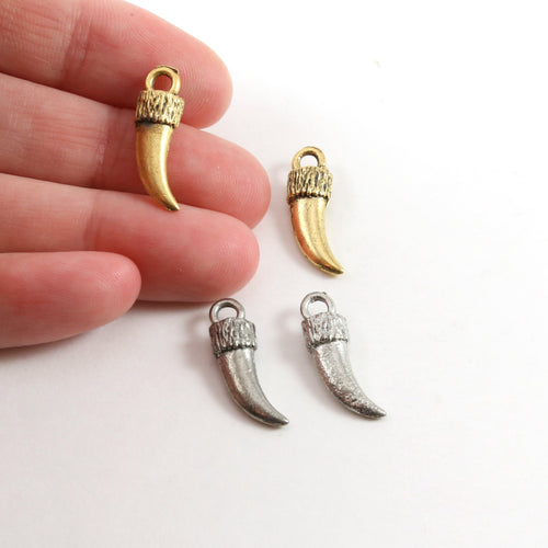 20mmx6mm Pewter Small Curved Horn Point Dagger Charm Pendant Gold (2pc)
