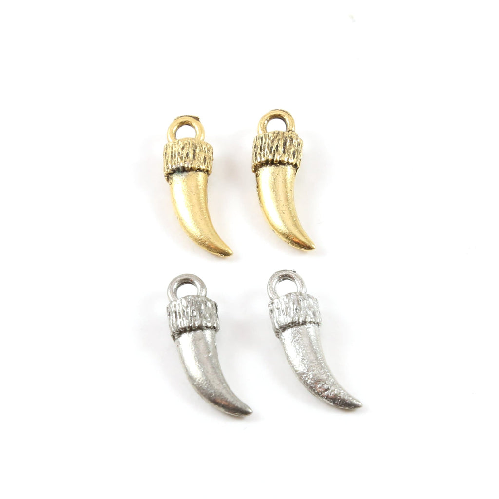 20mmx6mm Pewter Small Curved Horn Point Dagger Charm Pendant Gold (2pc)