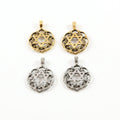 20mmx15mm Pewter Round Scalloped Edge Star of David Coin Pendant Charm (2pc)