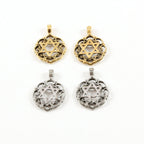20mmx15mm Pewter Round Scalloped Edge Star of David Coin Pendant Charm (2pc)