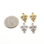 Pewter Simple Flat Fleur De Lis 2 Loop Connector Charm (2pc)