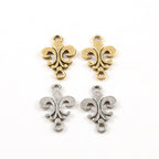 Pewter Simple Flat Fleur De Lis 2 Loop Connector Charm (2pc)