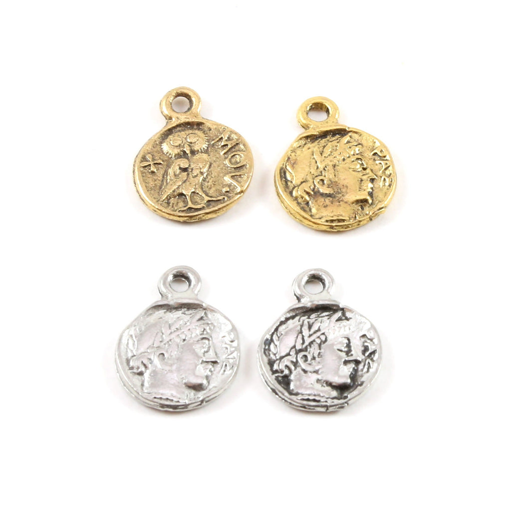 15mmx11mm Pewter Ancient Greek Mythology Athena's Owl Symbol Double (2pc)