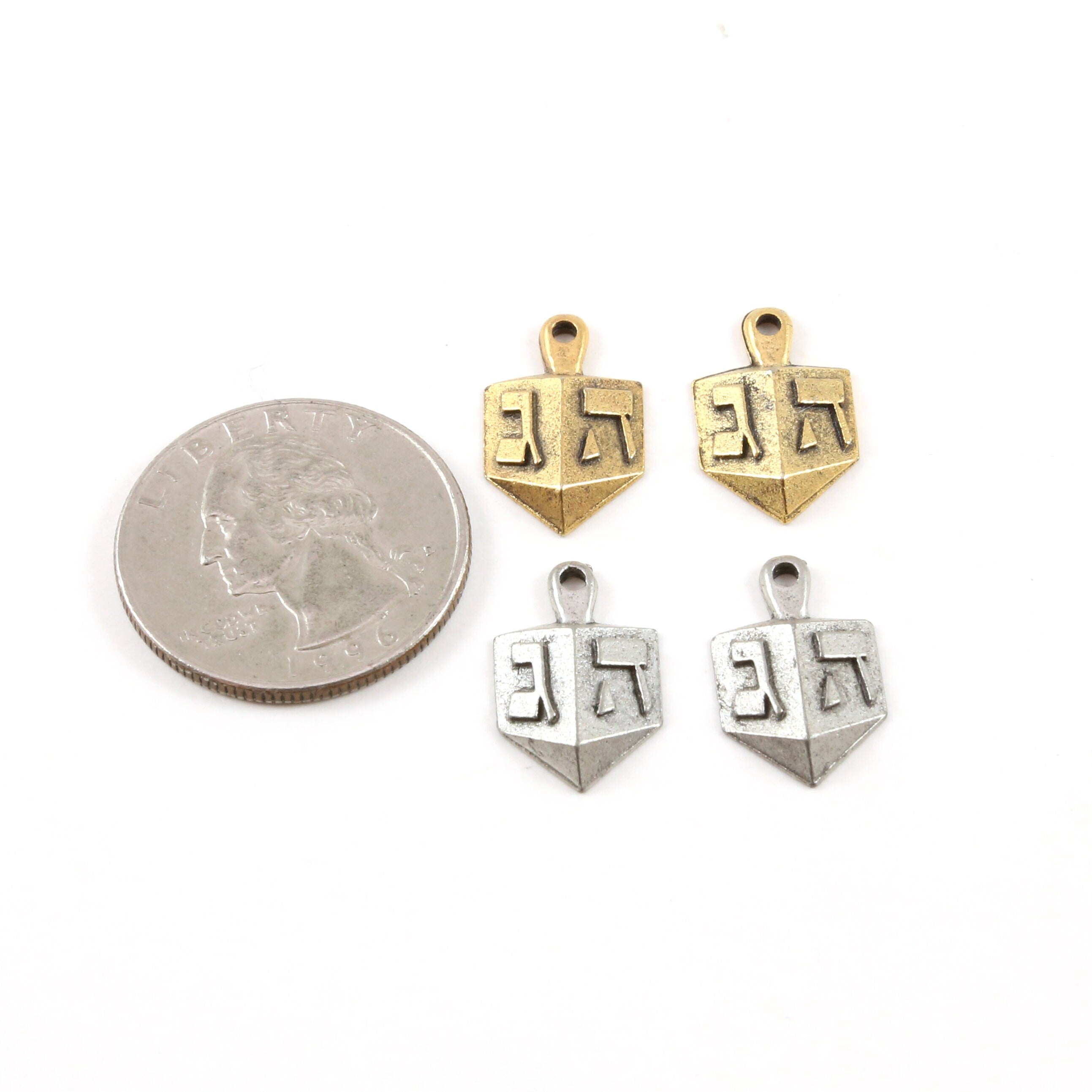 17mmx16mm Pewter Dreidel Hanukkah Toy Charm Jewish Religious Pendant (2pc)