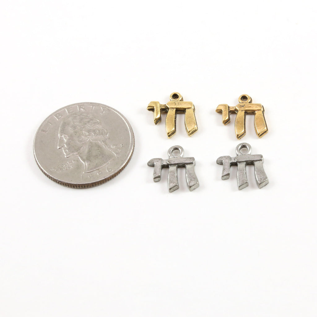 Pewter Simple Small Chai Life Charm in Jewish Hebrew Symbol (2pc)