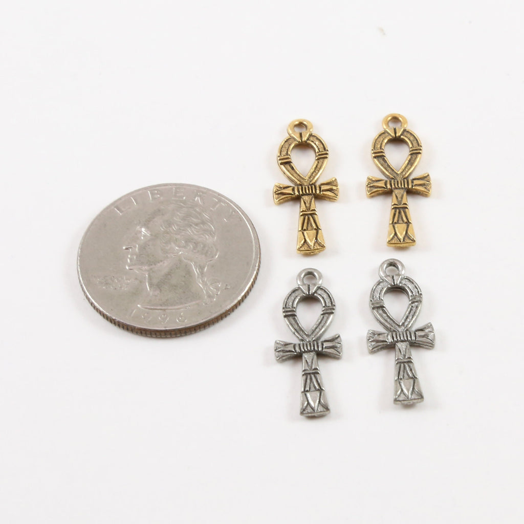 22mmx9mm Pewter Detailed Small Egyptian Ankh Life Charm Antique Silver (2pc)