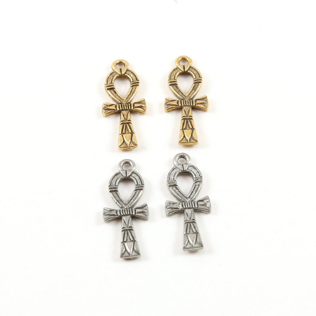 22mmx9mm Pewter Detailed Small Egyptian Ankh Life Charm Antique Silver (2pc)