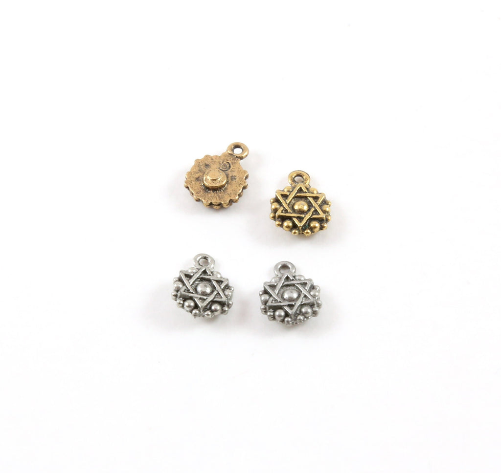 10mmx7mm Pewter Tiny Small Round Coin Star of David Charm Religious (2pc)