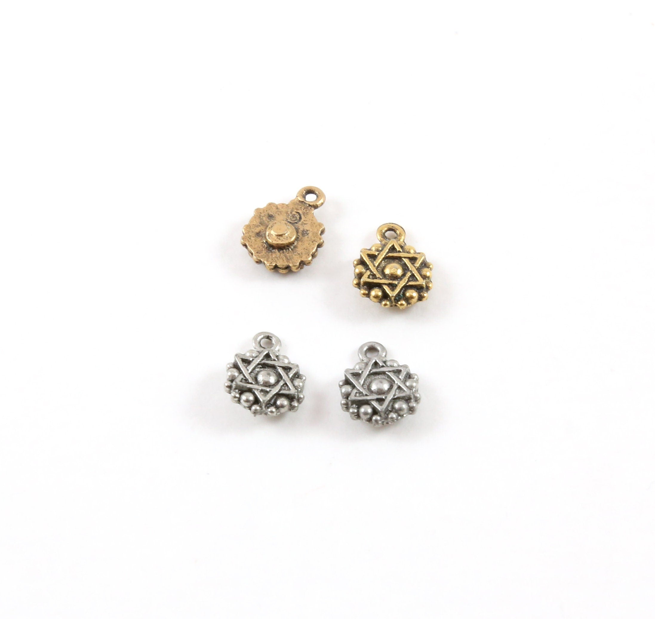 10mmx7mm Pewter Tiny Small Round Coin Star of David Charm Religious (2pc)
