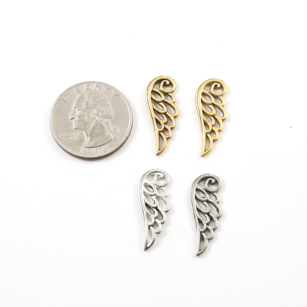 25mmx8mm Pewter Large Outline Double Sided Whimsical Angel Wing Charm (2pc)