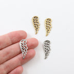 25mmx8mm Pewter Large Outline Double Sided Whimsical Angel Wing Charm (2pc)
