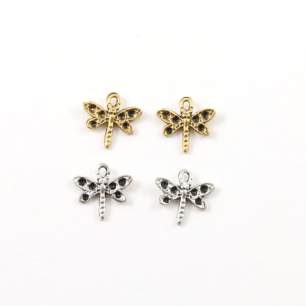 13mmx13mm Pewter Small Flying Dragonfly Wings Charm Fantasy Pendant (2pc)