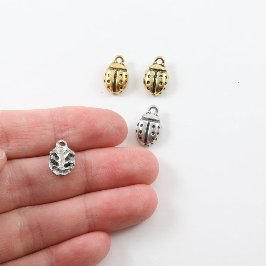 13mmx8mm Pewter Small Ladybug Ladybird Good Luck Charm Fantasy Pendant (2pc)