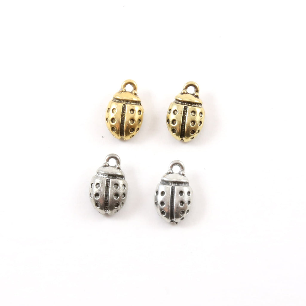 13mmx8mm Pewter Small Ladybug Ladybird Good Luck Charm Fantasy Pendant (2pc)