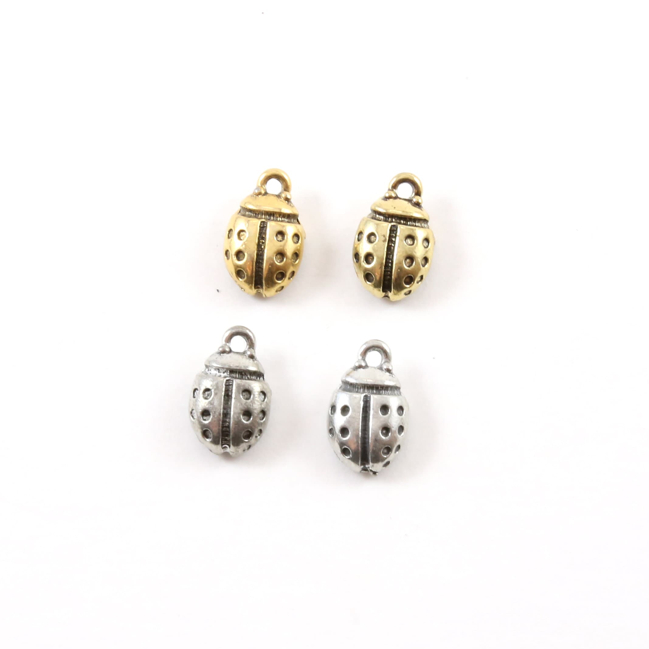 13mmx8mm Pewter Small Ladybug Ladybird Good Luck Charm Fantasy Pendant (2pc)